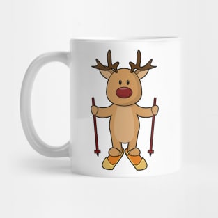 Reindeer as Skier with Skis and Ski poles Mug